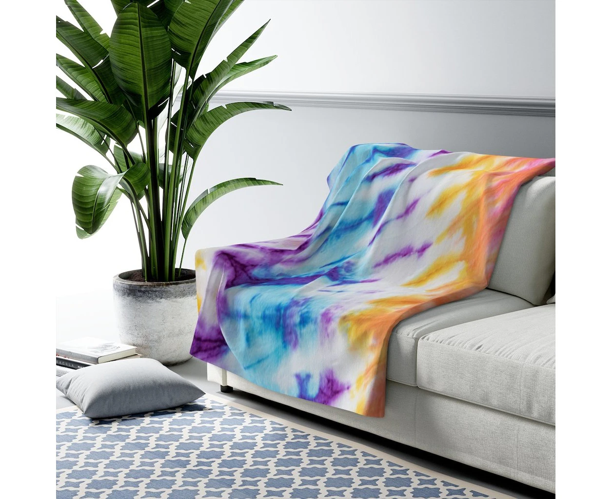 Rainbow Tie Dye Sherpa Fleece Blanket