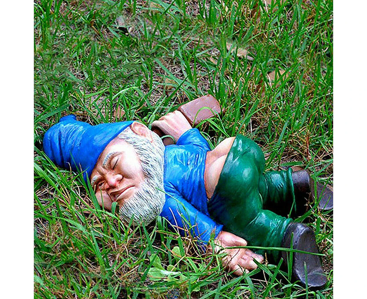 Drunk Gnome Patio Garden Garden Statue Funny Resin Figurine Ornament - Blue