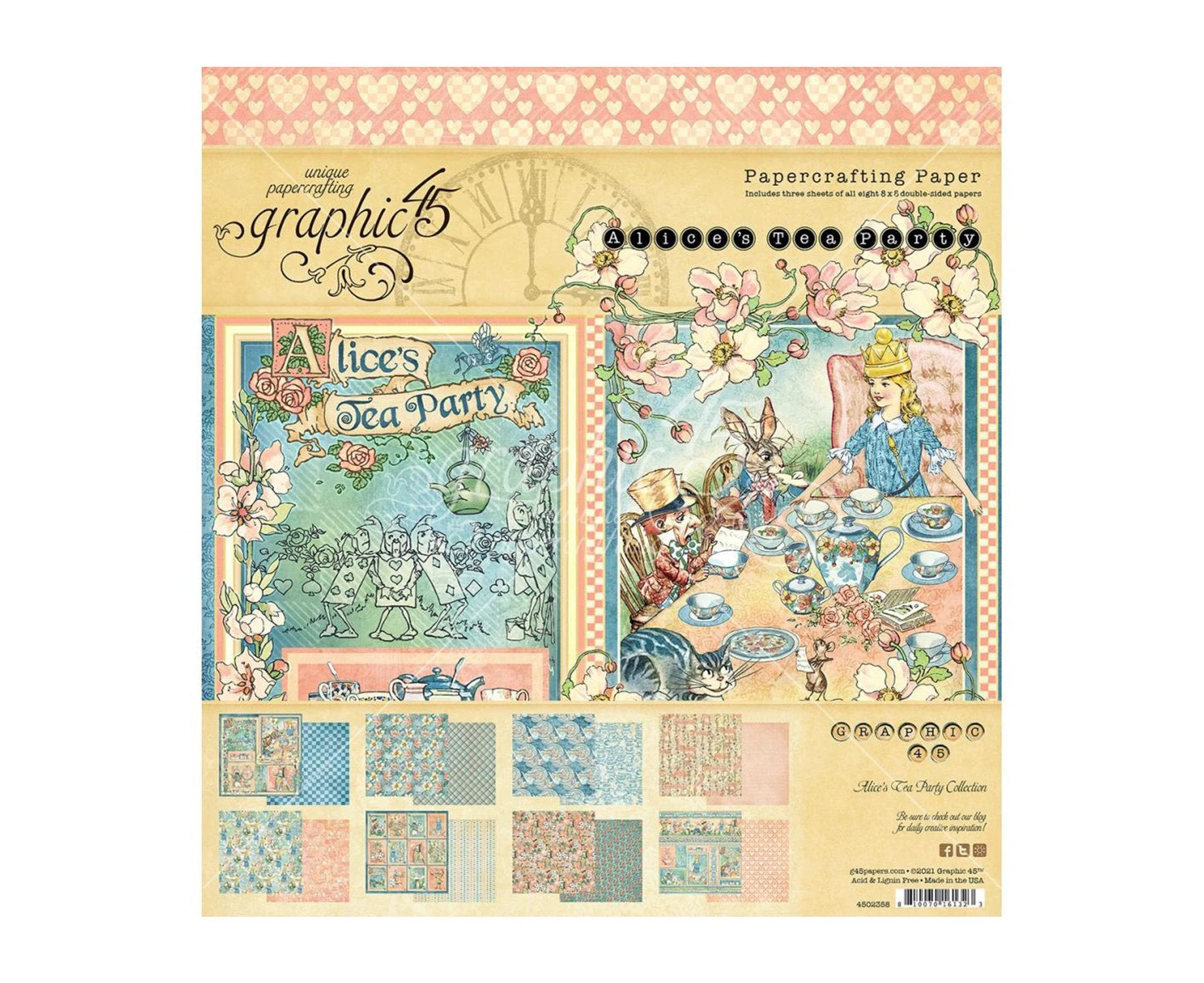 Graphic 45 Double-Sided Paper Pad 8"x8" 24/Pkg - Alice's Tea Party