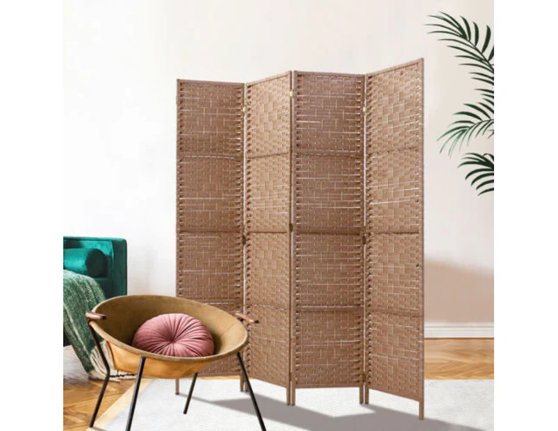 Artiss 4/6/8 Panel Room Divider Privacy Screen Dividers Stand Rattan Natural - 4 Panel