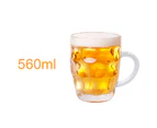 6x Clear Dimple Glass Beer Mug Drinking Party Beverage Handle Stein Cup 560ml