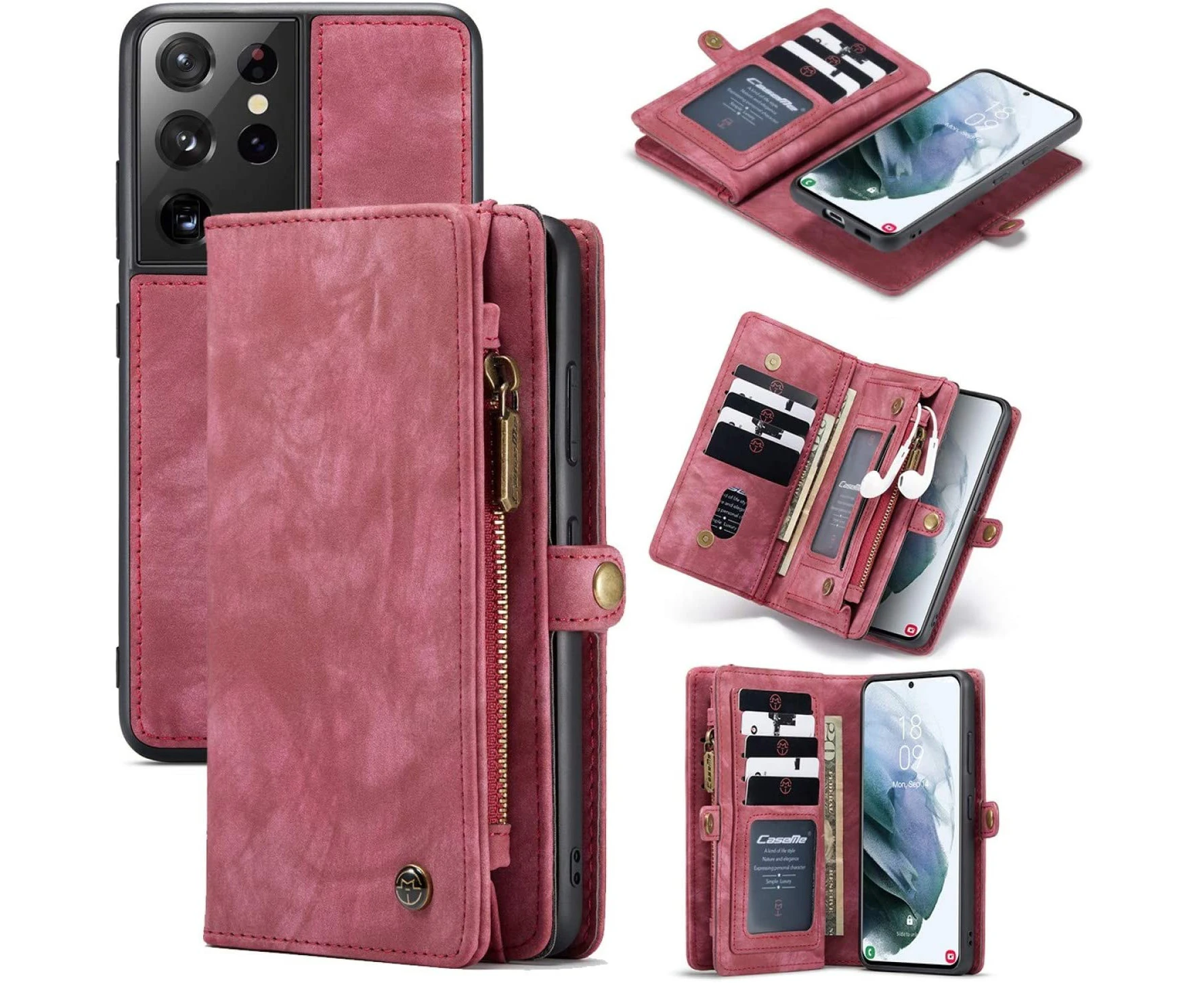 Genuine CaseMe Leather Purse Wallet Case Cover For Samsung Galaxy S22 Ultra - Red