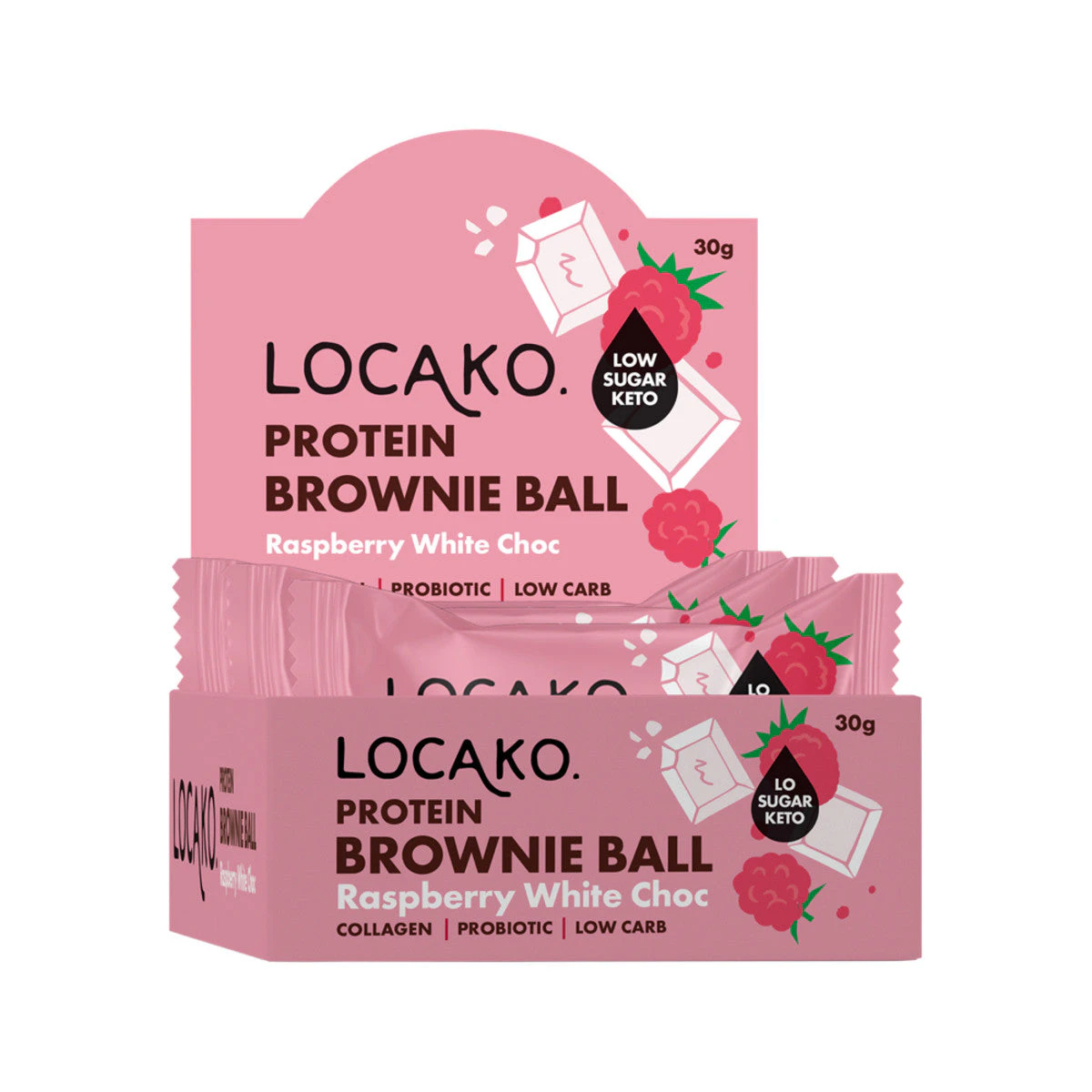 Locako Protein Brownie Ball Raspberry White Chocolate 30g(Pack of 10)