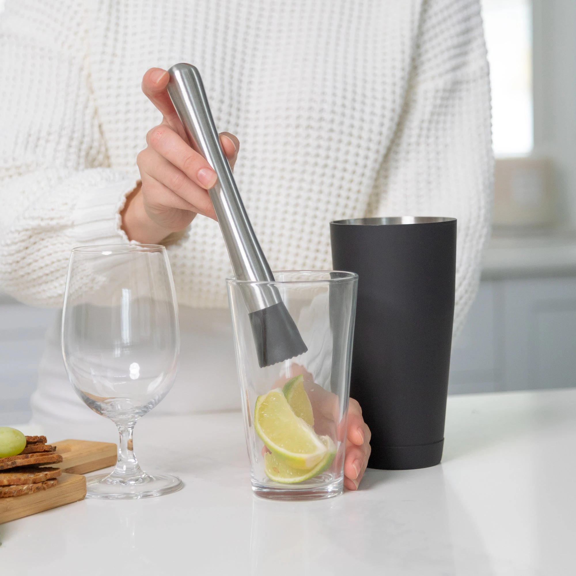 Stainless Steel Cocktail Muddler with Black Base