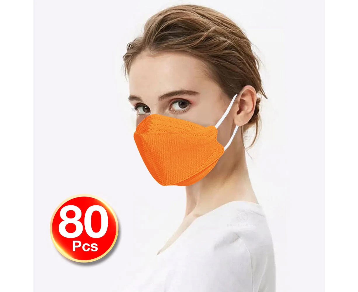 KF94 4PLY 3D Design 80PC Hygienic Single Packed Disposable Face Masks Ergonomic Fit Orange