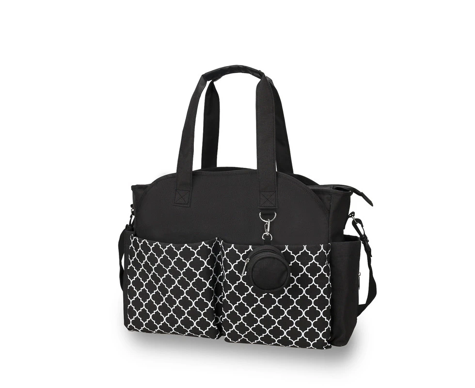 Stripe Diaper Bag Tote with Pacifier Case - Black