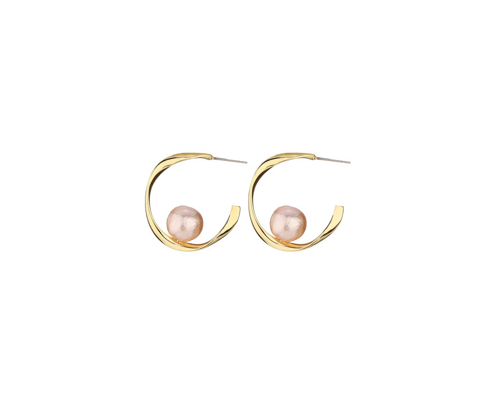 Beakey C-shaped Cotton Pearl Earrings Hoop Drop Studs for Women Girls