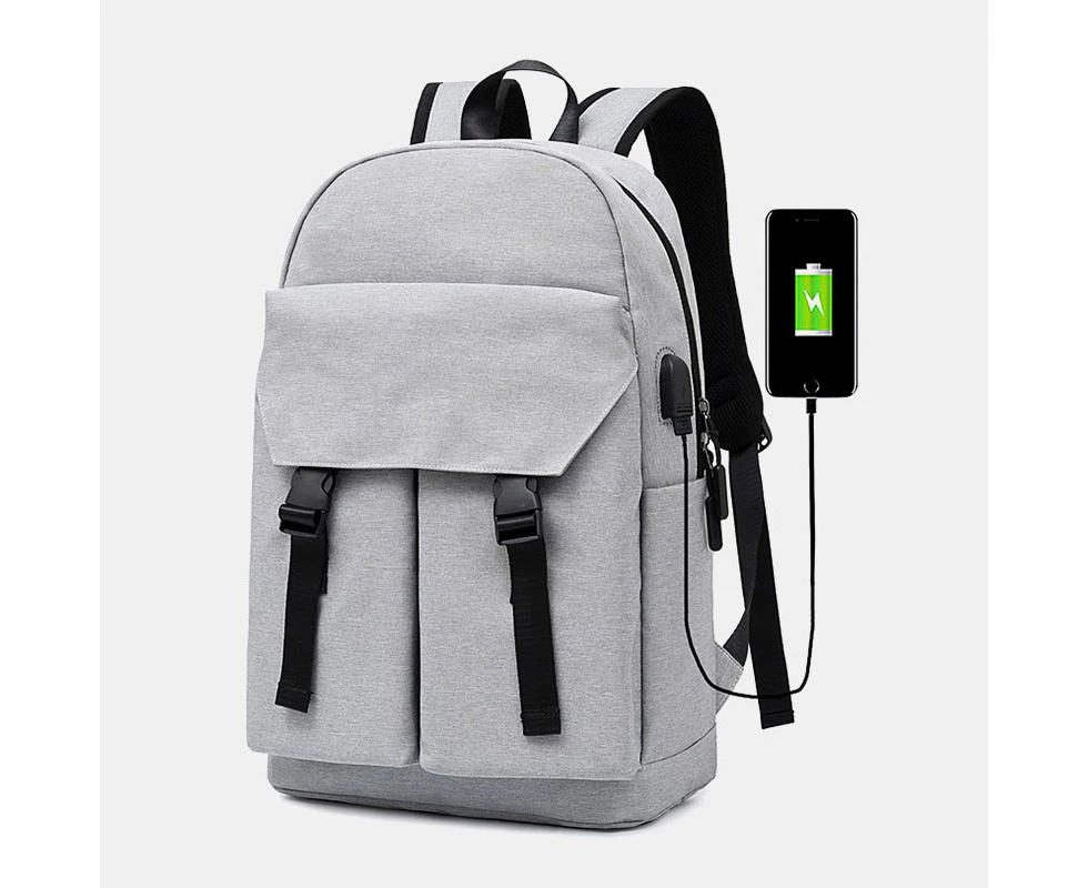 blue-Men Casual Wild 15.6 Inch Large Capacity Laptop Bag USB Charging Waterproof School Bag Backpack