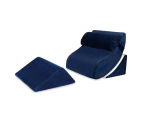 4 Pcs Wedge Pillow Set Bed Cushion Memory Foam Head and Back Support Adjustable Navy Blue