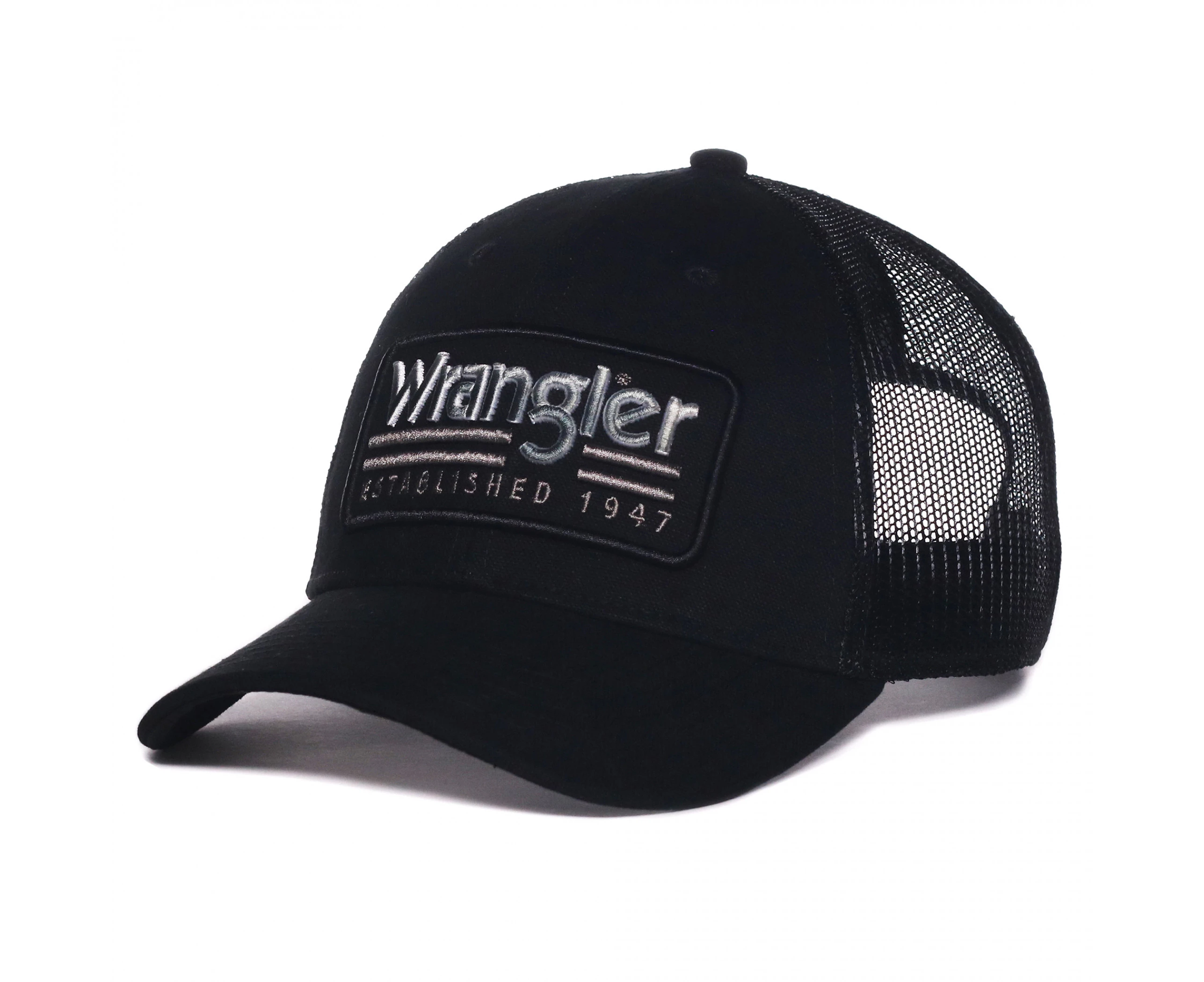 Wrangler Logo Established 1947 Patch Pre-Curved Adjustable Trucker Hat