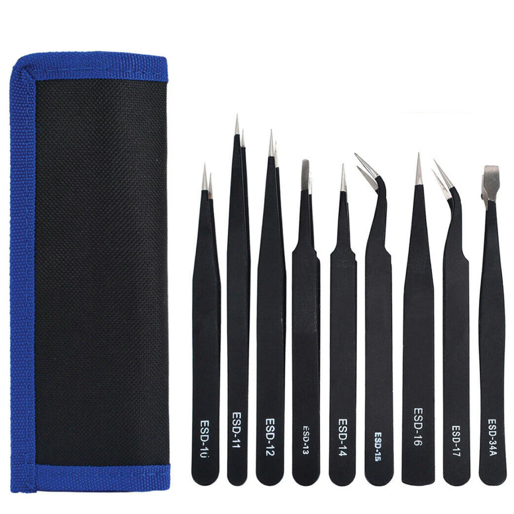 Ickysticky 9 Piece Precision Tweezer Set with Bag