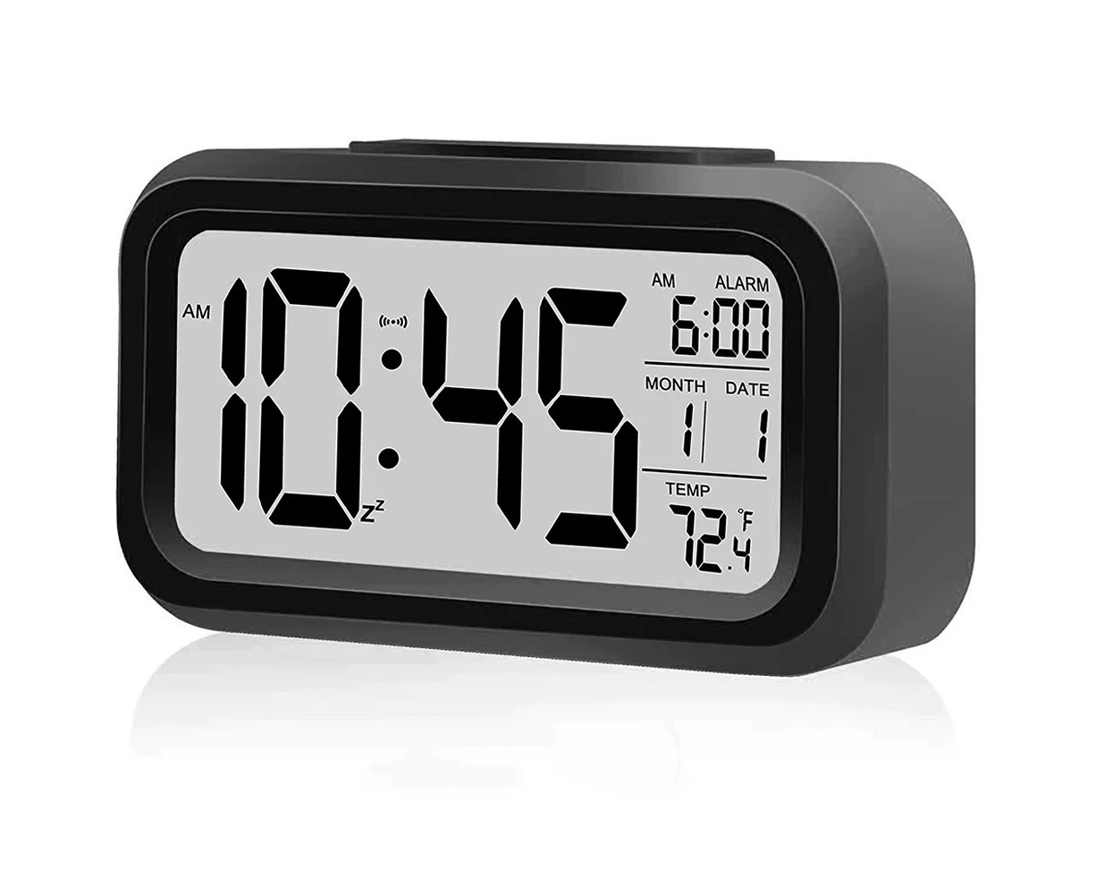 Digital Clock Bedside LED Snooze Alarm Clock Time Temperature Day/Night Black