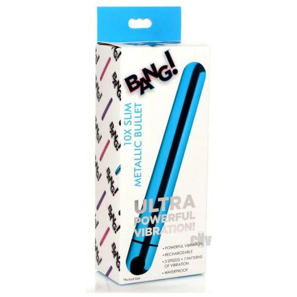 Bang 10x Slim Metallic Bullet Blue Powerful Rechargeable Vibrating Bullet For Intense Pleasure