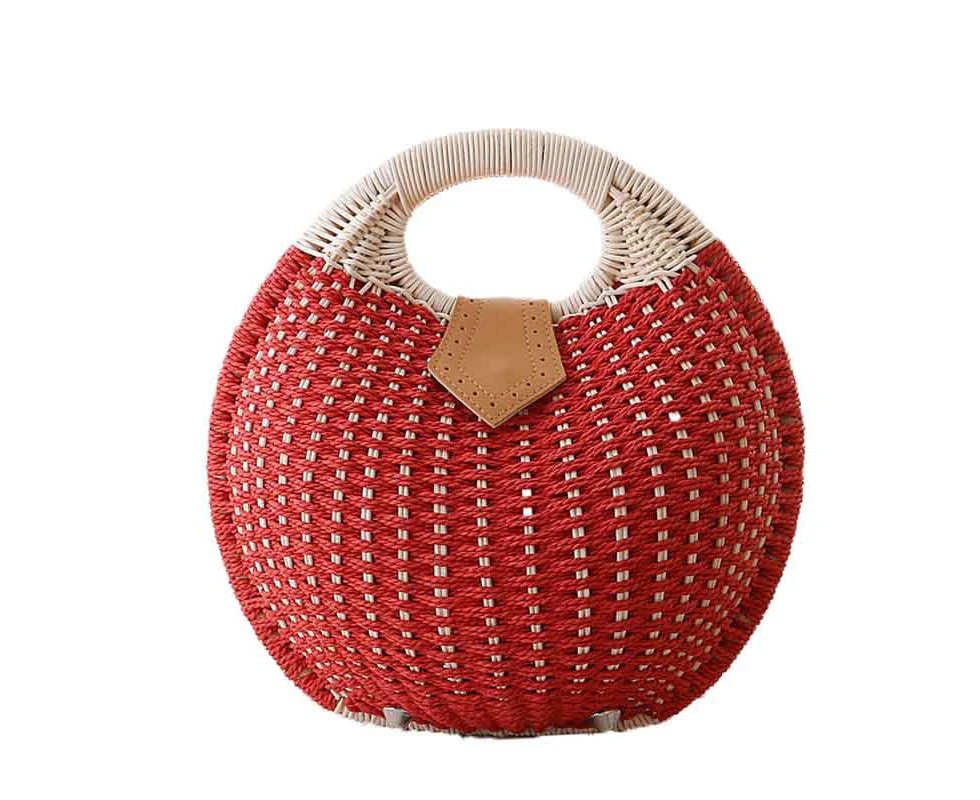 Nevenka Women Shell Shape Straw Bag Woven Beach Handbags-Red