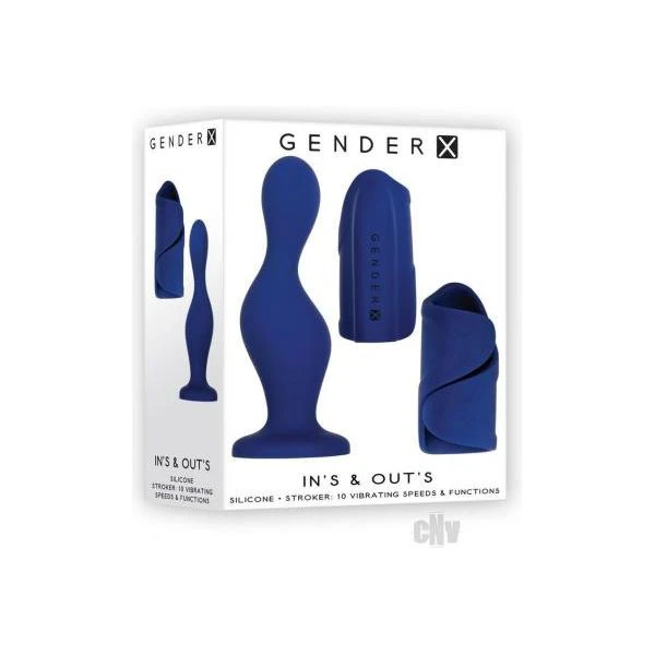 Gx Ins And Outs Blue Dual Pleasure Silicone Dildo And Vibrating Stroker Combo For Men Model Gx 2021 Blue