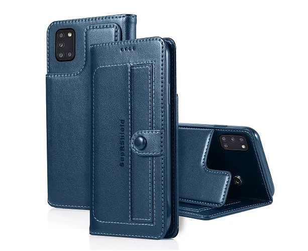 For Samsung Galaxy A31 Case SupRShield Luxury Wallet Leather Flip Magnetic Stand Case Cover (Navy Blue)