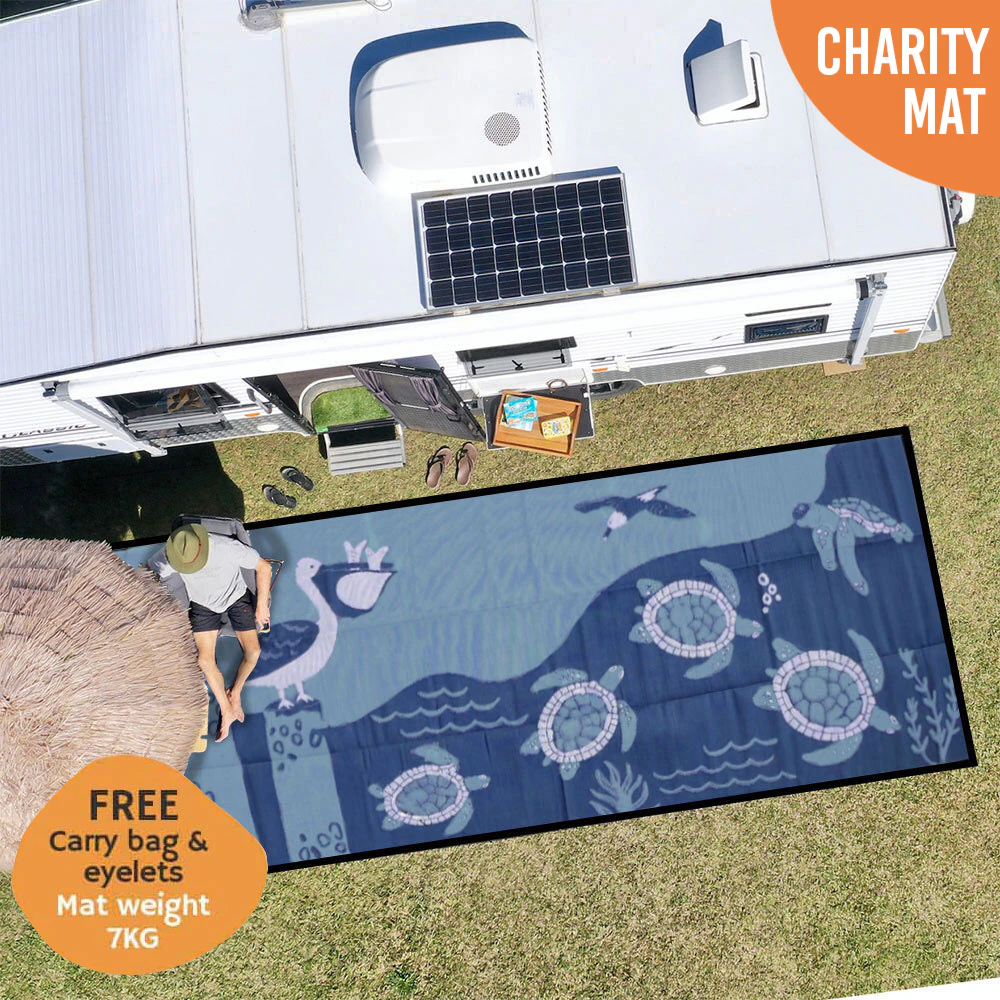 Caravan & Camping Mat | Outdoor Rug | RECYCLED Plastic Mat | Marine Life 6m Blue