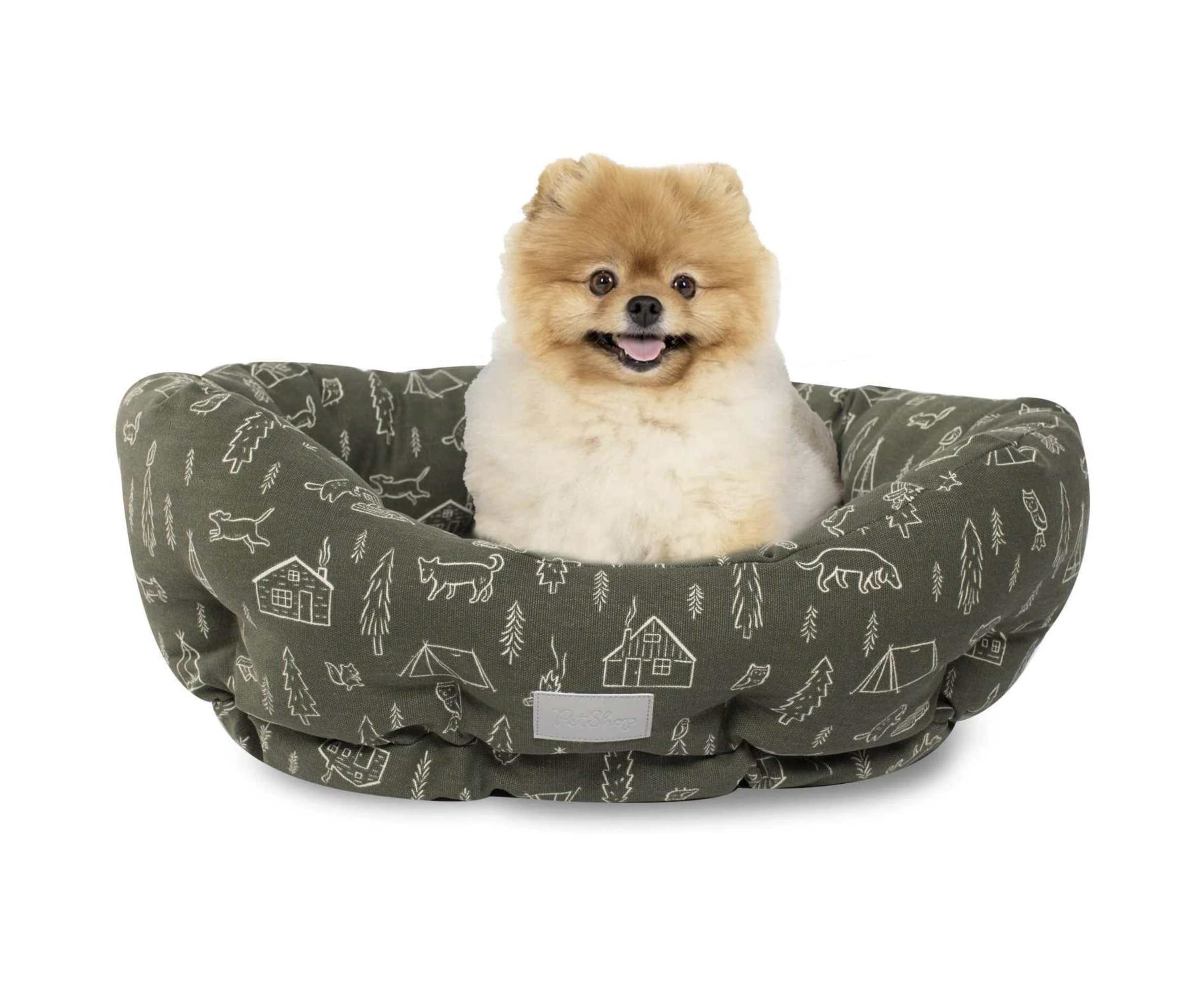 Fringe Studio Camping Olive Round Cuddler Dog Bed - building