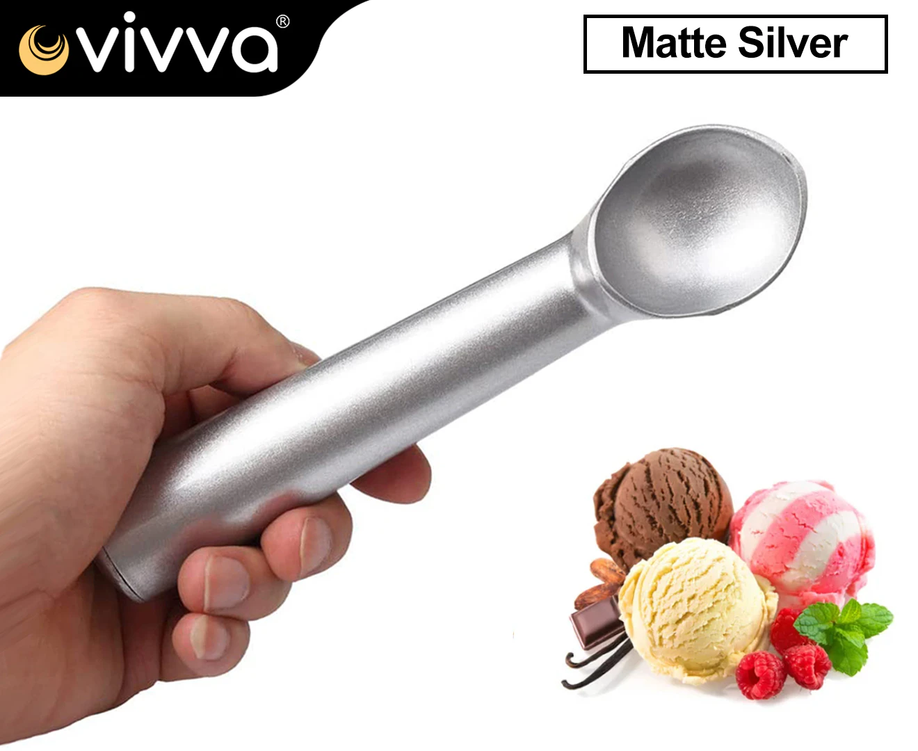 Anti-Freeze Ice Cream Scoop Non Stick Professional Polished Aluminium Spoon Silver