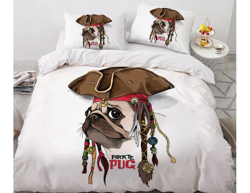 3D Cartoons Pug Dog Wearing Hat 55177 Quilt Cover Set Bedding Set Pillowcases Duvet Cover KING SINGLE DOUBLE QUEEN KING Catch