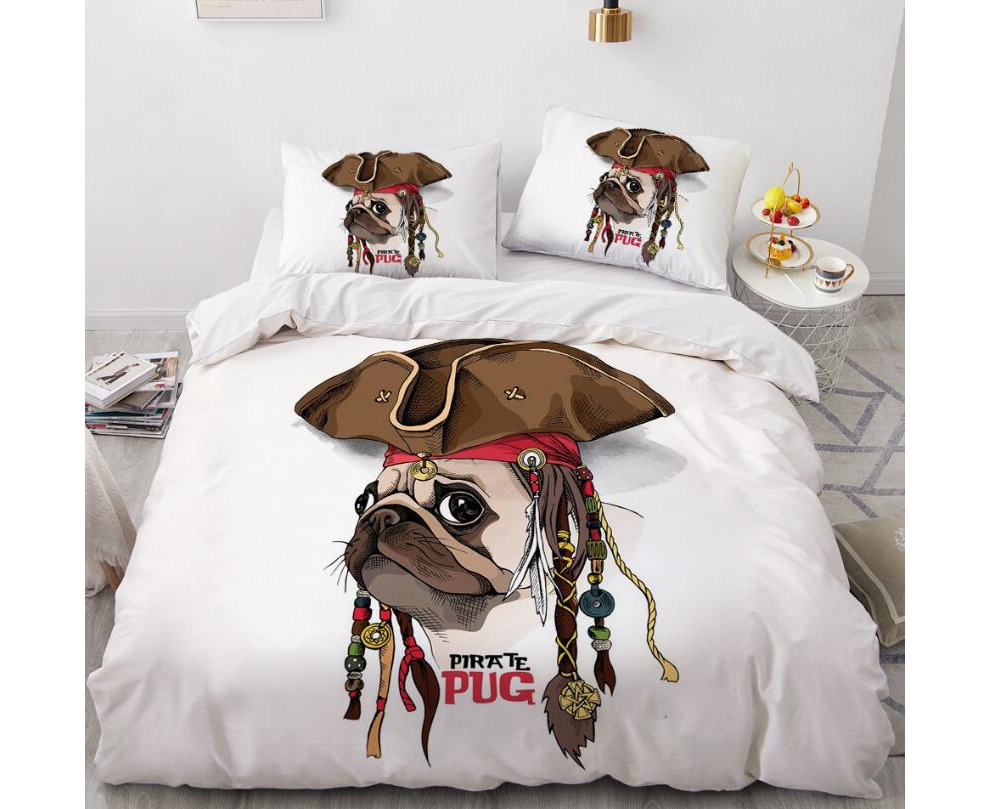 3D Cartoons Pug Dog Wearing Hat 55177 Quilt Cover Set Bedding Set Pillowcases Duvet Cover KING SINGLE DOUBLE QUEEN KING Catch