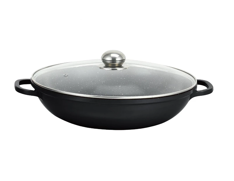 The House of Florence Black 32cm Wok with Glass Lid