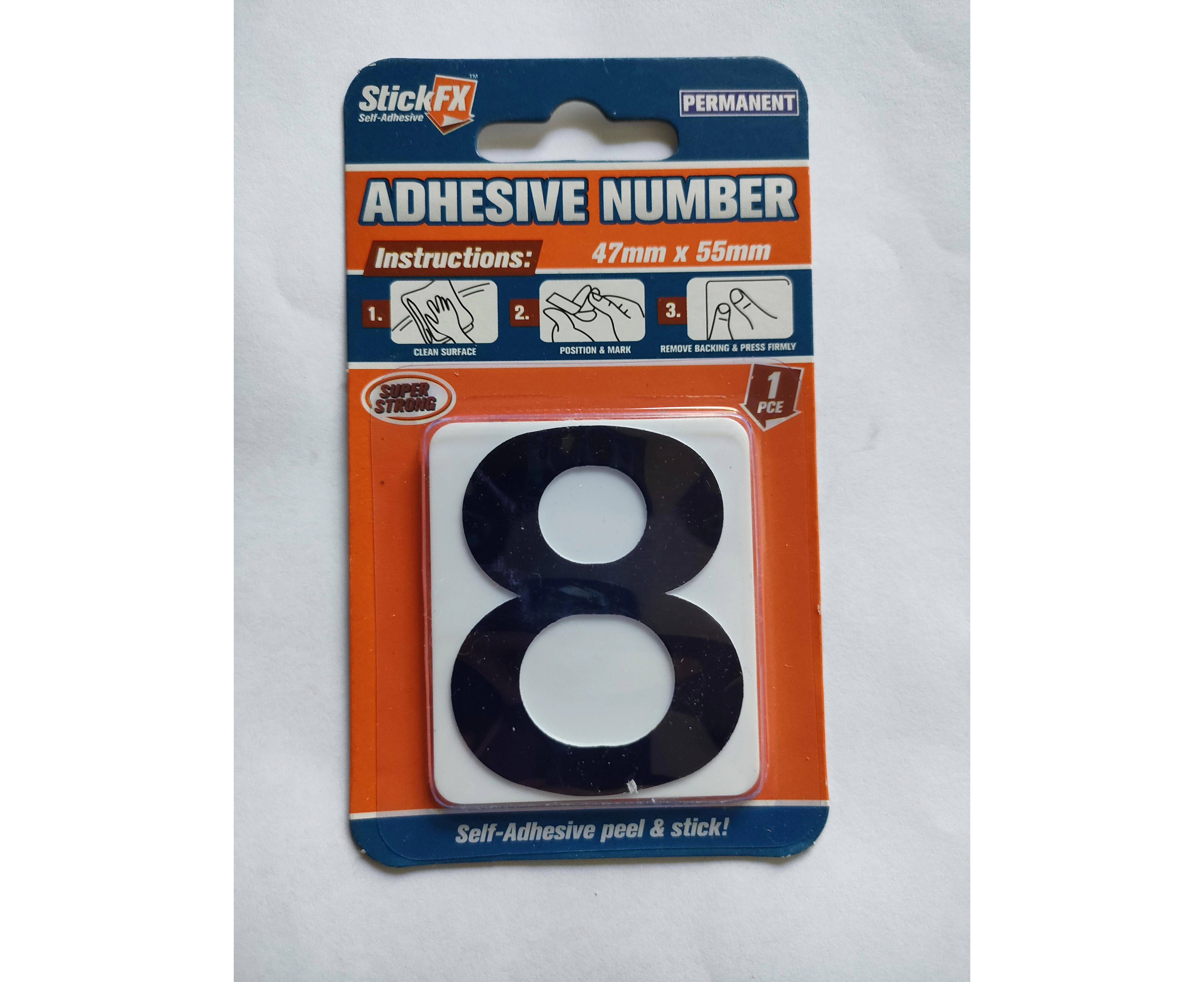 Stick FX Adhesive Sign 47mm x 55mm Letter Box Signage Number 8