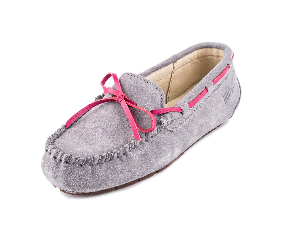 UGG Women Slip-On Loafer Causal Shoes Moccasin Genuine Leather Flat Shoes-Grey