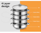 TOQUE Stainless Steel Steamer Meat Vegetable Cookware Hot Pot Kitchen 4 Tier