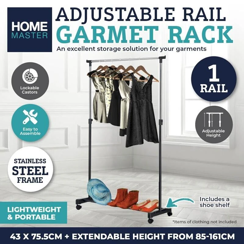 Garment & Shoe Rack Single 75.5cm x 43 with Adjustable Height from 85cm - 161cm