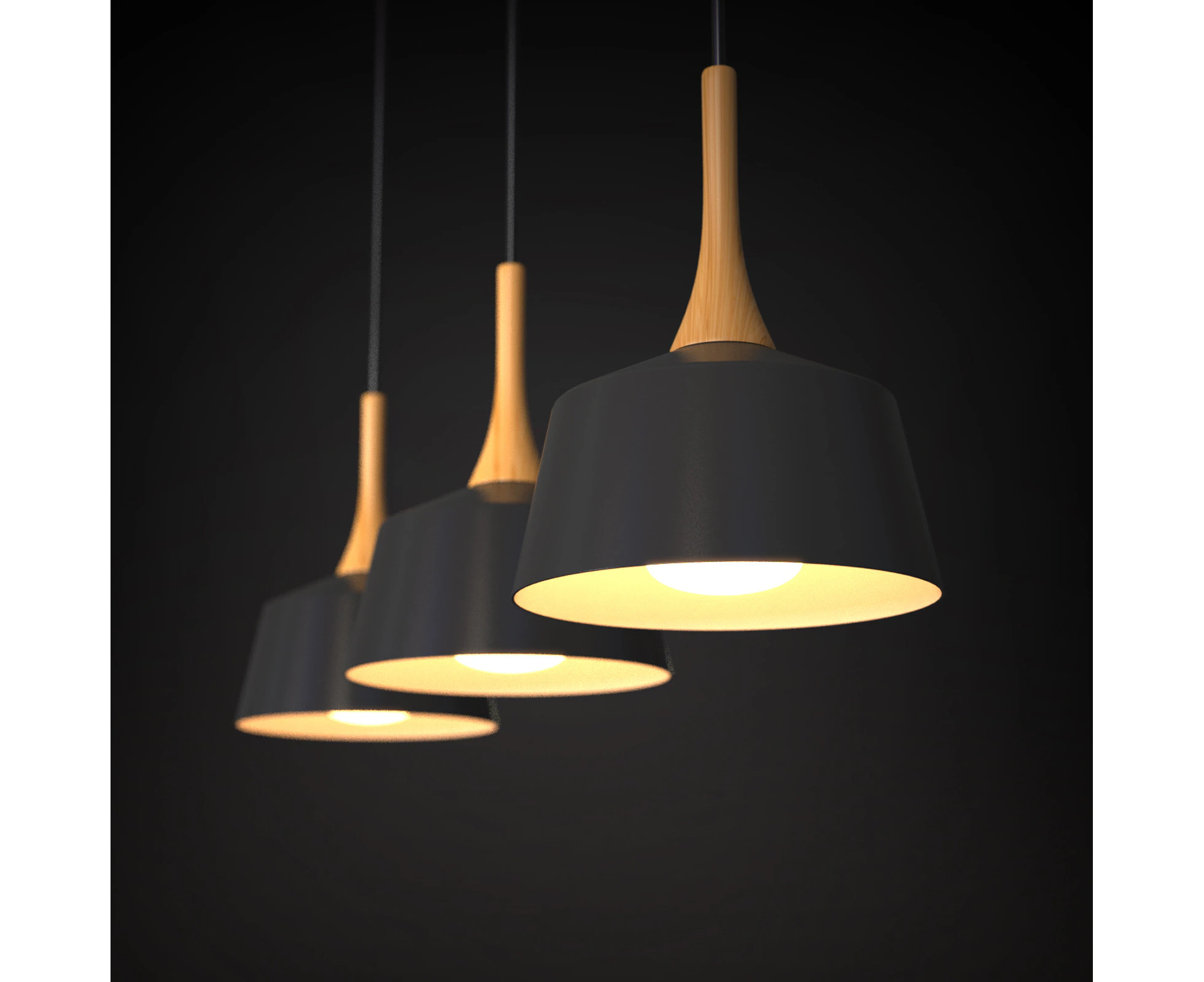 3PCS Modern Pendant Light Wooden Kitchen Ceiling Lamp Black Chandelier Lighting With LED Bulb