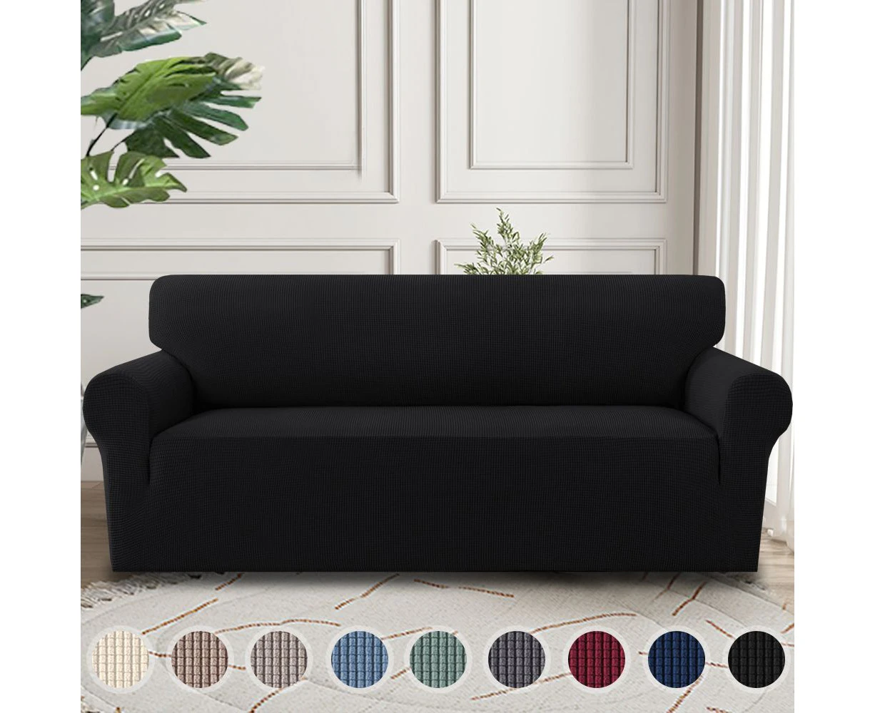 Stretch Sofa Slipcover Couch Cover 1-Piece Sofa Cover Furniture Protector Couch Soft for Kids, Polyester Spandex Jacquard Fabric Small Checks，Black