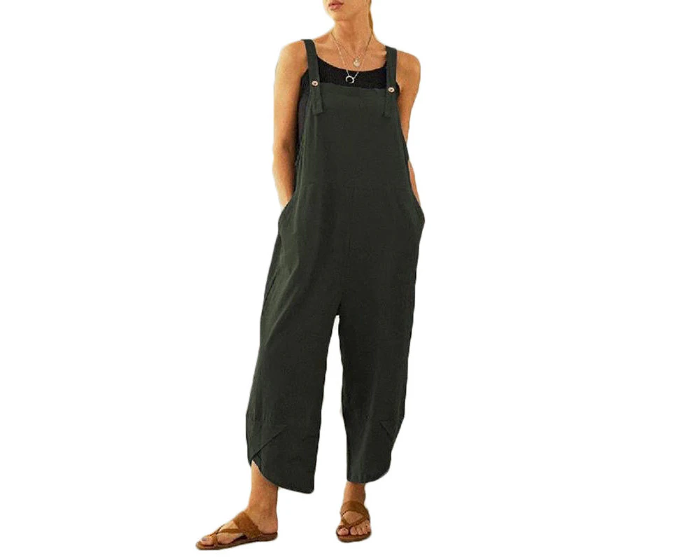 Amoretu Womens Cotton Adjustable Casual Summer Bib Overalls Jumpsuits with Pockets-Green