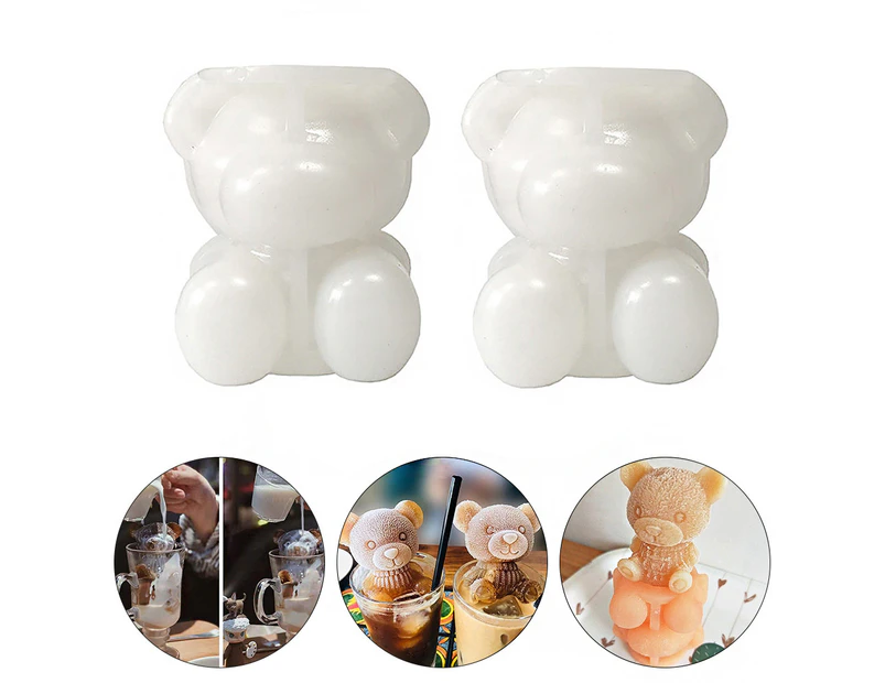 2Pcs 3D Little Bear Ice Cube Mould Silicone Ice Mould Cartoon Bear Mould-L-White