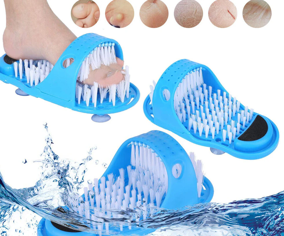 1Pc Foot Scrubber Massager Shower Feet Cleaner Exfoliating Bath Wash Slipper Brush - Blue