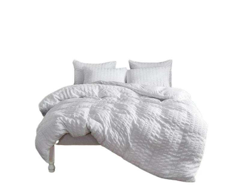 All Size Seersucker Style Quilt Duvet Doona Cover Set Bedding - White