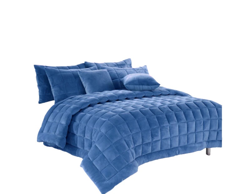 Faux Mink Quilt Comforter Set - Denim