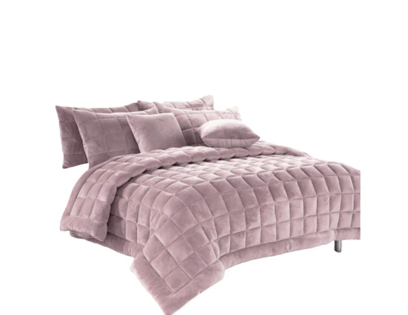 Faux Mink Quilt Comforter Set - Blush