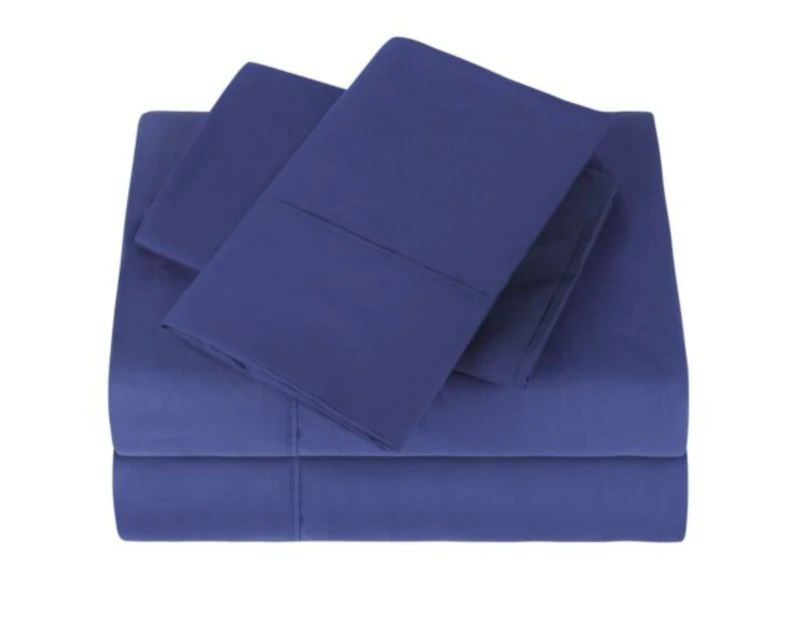 Single Double Queen King KS Bed Sheet Set Flat Deep Fitted Pillowcases - Navy