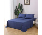 Single Double Queen King KS Bed Sheet Set Flat Deep Fitted Pillowcases - Navy