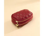 Hand Small Wallet Double Zipper Leather Coin Purse-Wine