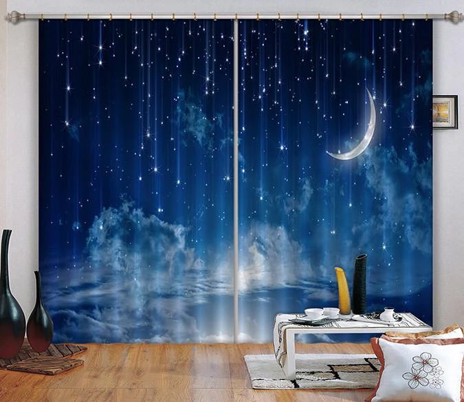 3D Blue Stars Sky 445 Beach Blockout Photo Curtain Printing Curtains Drapes Fabric Window