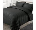 Striped 1000TC Luxury Duvet Doona Quilt Cover Set Double Queen Super King Bed - Black