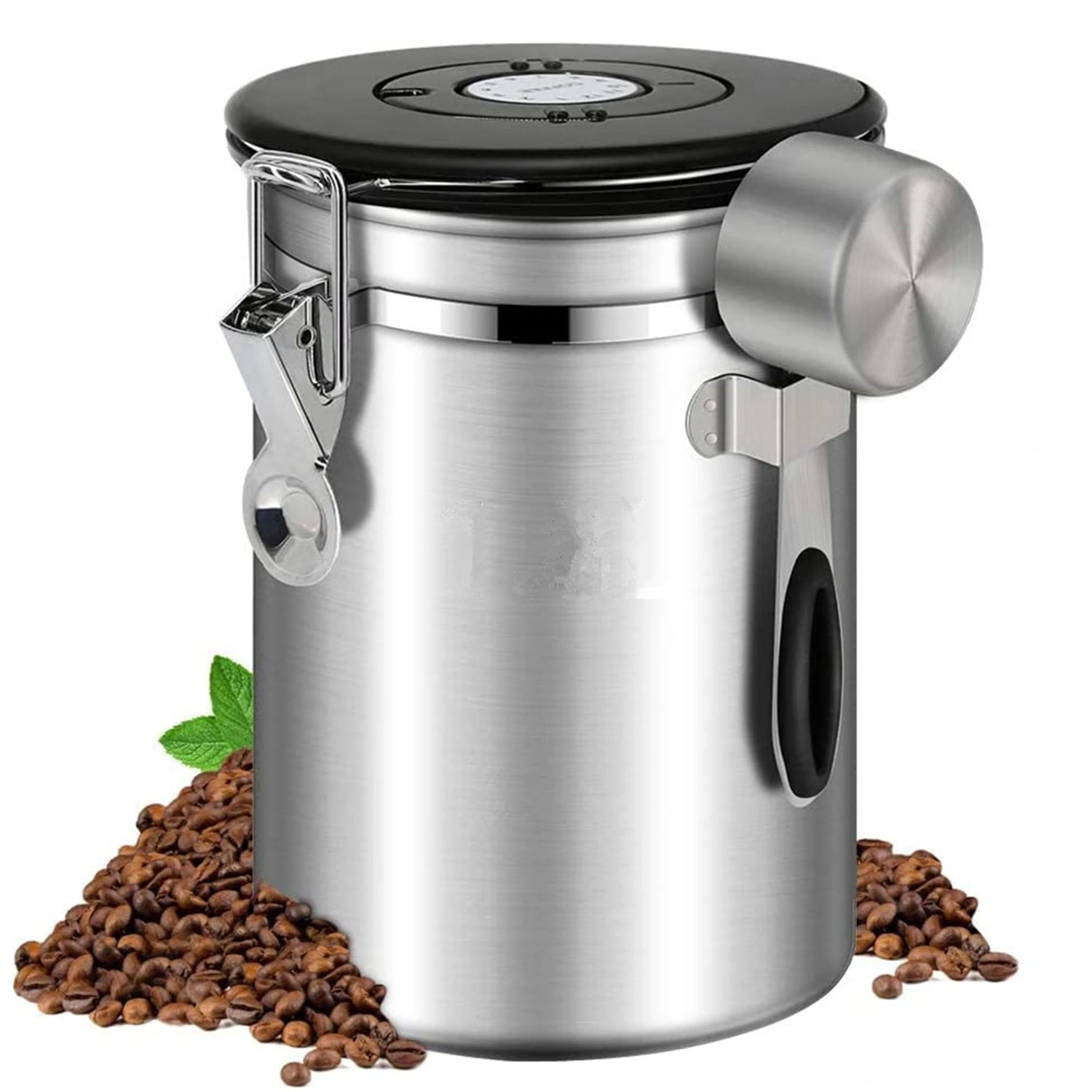 Airtight Stainless Steel Coffee Canister, Coffee Bean Storage Container Jar for Beans, Grounds, Tea, Flour, Cereal, Sugar (1.8L) - Silver