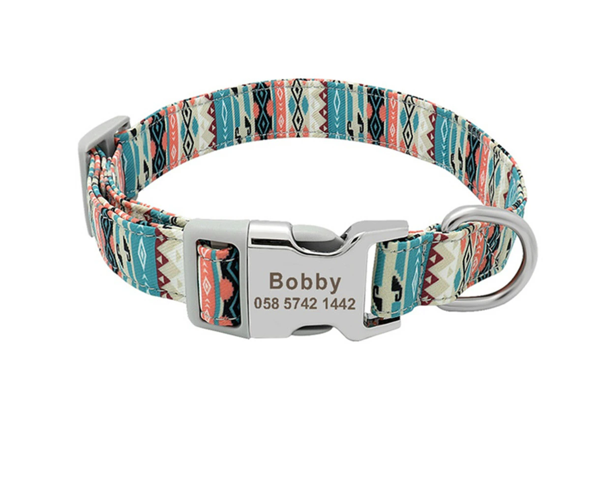 Custom Dog Collar Nylon Floral Engraved Pet Print Personalized Name Collars for Medium Dogs