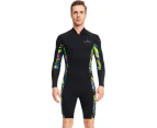 Mr Dive 1.5mm Men Long Sleeve Shorty Swimsuit Front Zip Diving Suits-Black