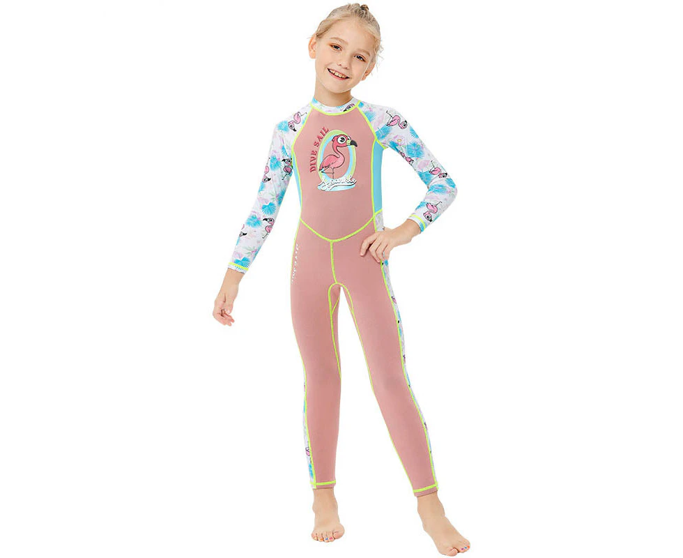 Mr Dive 2mm Girls One Piece Swimsuit Flamingo Long Sleeve Surf Wear