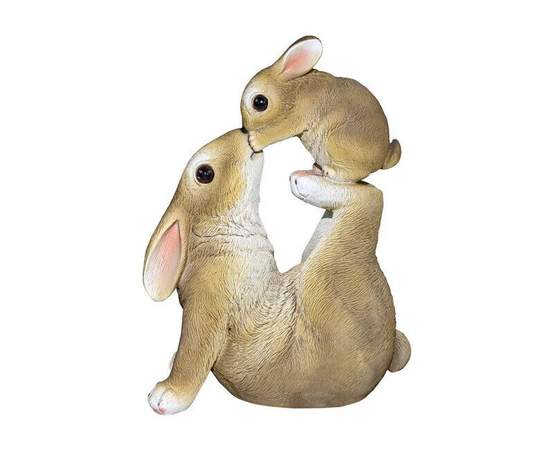 27cm Mum Baby Kissing Rabbit Ornament Figurine Statues Garden Sculptures Animal