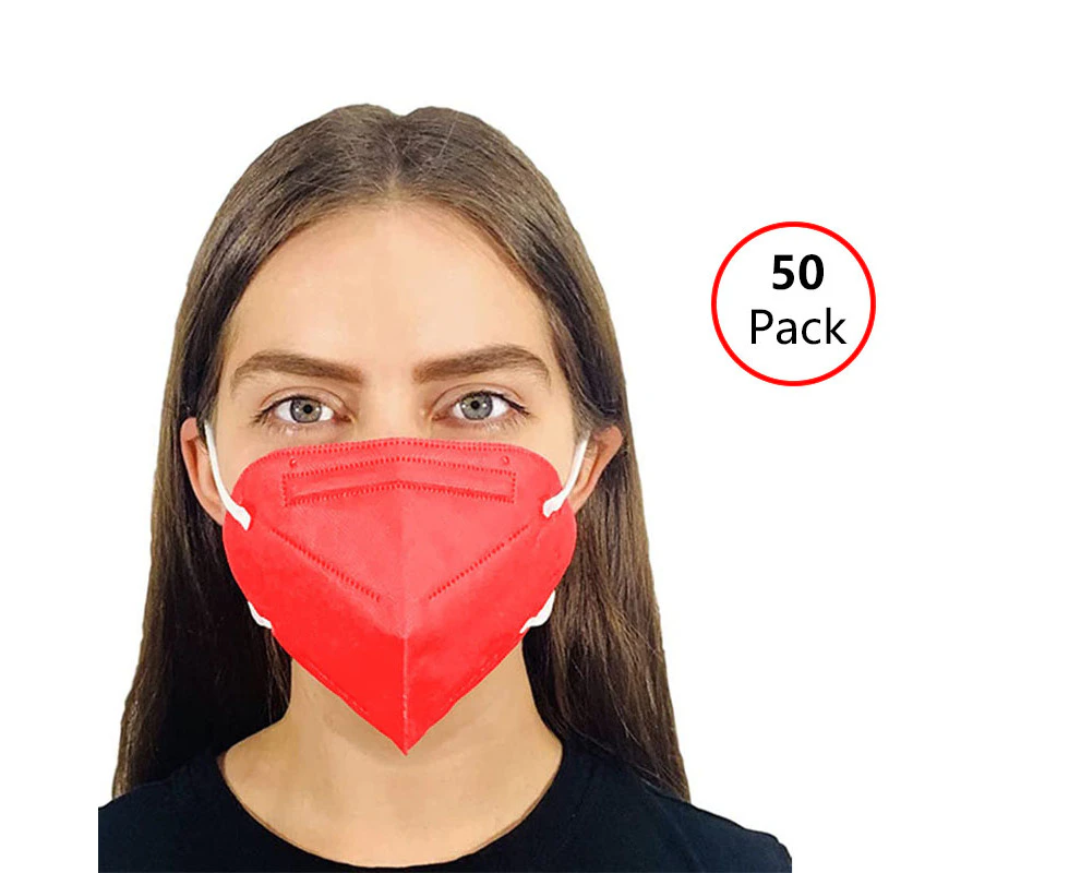 50 Pack Adults Disposable Face Mask -Red