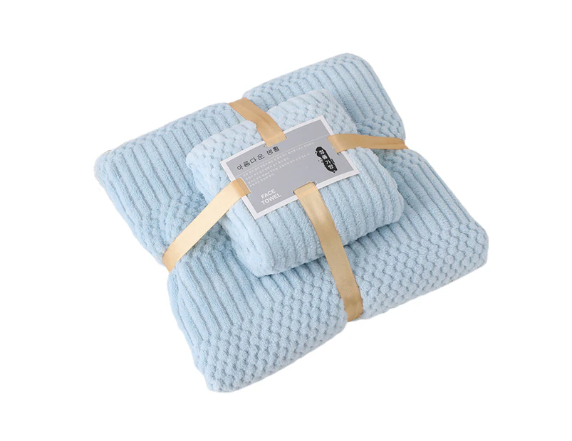 2Pcs Set Bath Towels Ultra Soft Bath Towel Kit Blue